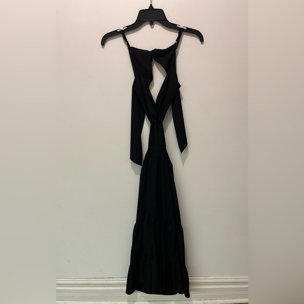 2/$20 - Elegant Black Women's Long Midi Party Dress / Halter Tie Up Bra